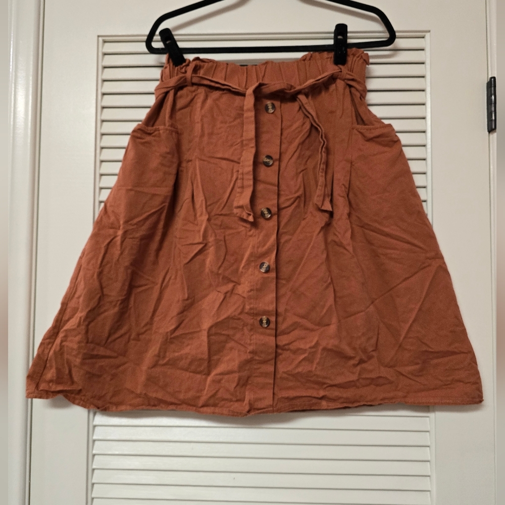 Sadie & Love - 100% Cotton Faux Button Skirt With Pockets & Waist Tie